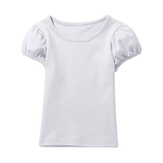 REDARER Girls Short Sleeve T-Shirt Cotton Puff Sleeve Top Cute Comfortable Casual Tee For Toddler Kids Soft Everyday Playwear,Color:White,Size:1-2 Years