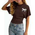 thumbnail image 1 of REDARER Girls Short Sleeve T-Shirt Hand Drawn Bow Print Ruched Tie Waist Casual Summer Daily Tee,9-10 Years, 1 of 4