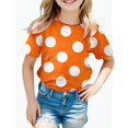 thumbnail image 1 of REDARER Girls Short Sleeve T-Shirt Polka Dot Print Casual Breathable Summer Daily Wear Tee,13-14 Years, 1 of 4