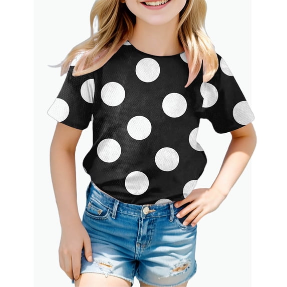 REDARER Girls Short Sleeve T-Shirt Polka Dot Print Casual Breathable Summer Daily Wear Tee,2-3 Years