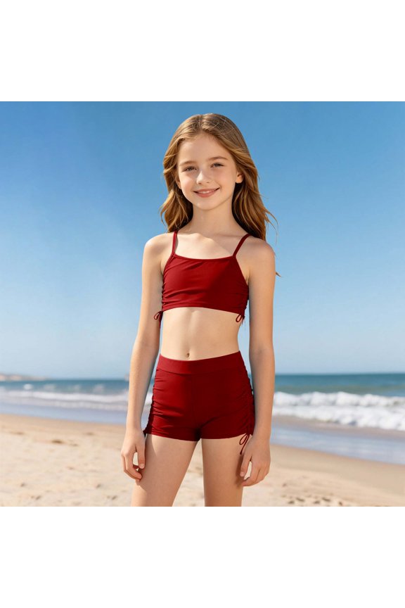 Girls Side Drawstring Bikini Top Only, Ruched Bikini Top,9-10 Years
