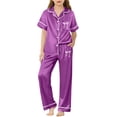 thumbnail image 1 of REDARER Girls' Silk Satin Pajama Set, Short Sleeve Button-Down Top & Pants Soft Two-Piece Loungewear for Kids,11-12 Years, 1 of 4