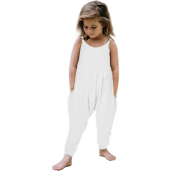 REDARER Girls' Sleeveless Harem Jumpsuit Solid Elastic Waistband Casual Summer Romper,1-2 Years