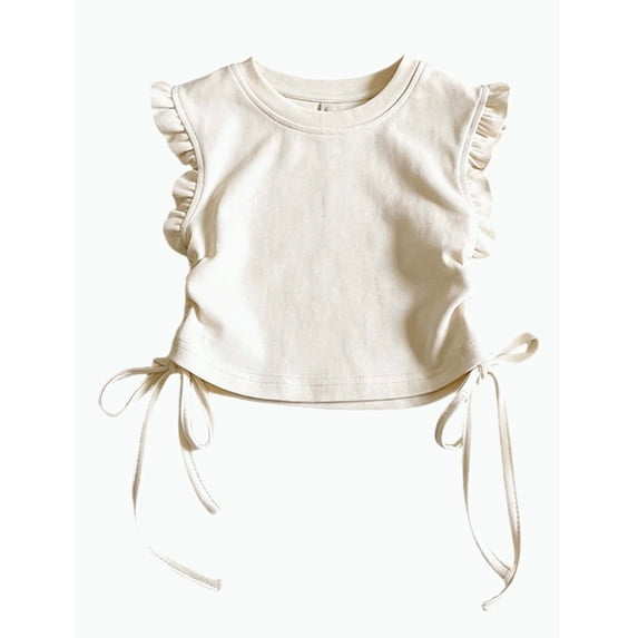 REDARER Girls Sleeveless Ruffle Crop Tank Top Drawstring Ruched Solid Casual Summer Daily Tee,3-4 Years