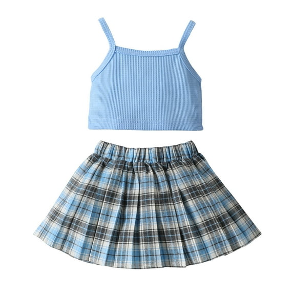 REDARER Girls Sleeveless Solid Vest Tops Summer Lattice Prints Short Skirts Two Outfits,6-12 Months