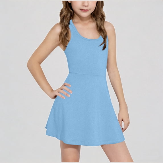 REDARER Girls Sleeveless Tank Dress with Flared Hem Slim Fit Casual Outdoor Play Tennis Dress for Kids,14-15 Years