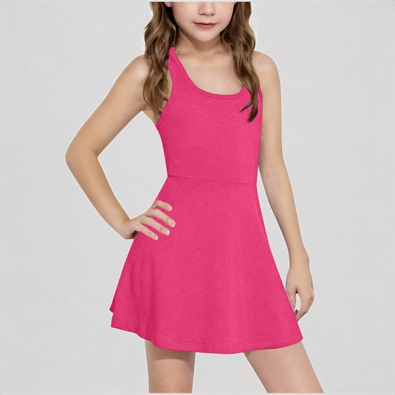 REDARER Girls Sleeveless Tank Dress with Flared Hem Slim Fit Casual Outdoor Play Tennis Dress for Kids,4-5 Years