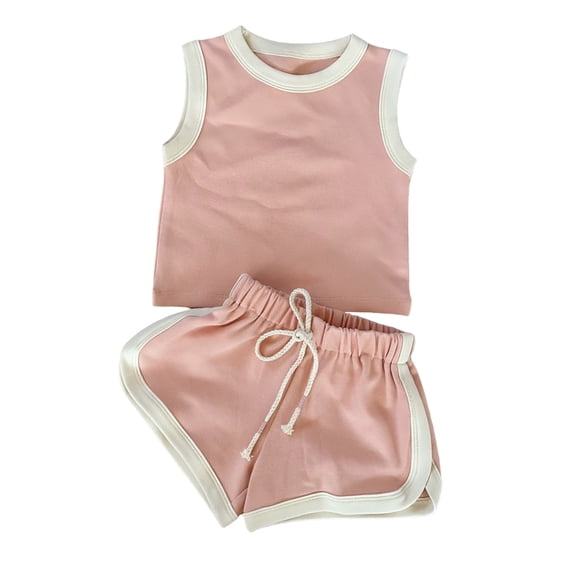 REDARER Girls Sleeveless Tank & Trimmed Shorts, Casual Athletic 2-Piece Playwear Set,12-18 Months
