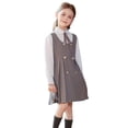 thumbnail image 1 of REDARER Girls Sleeveless Vest Dress Double Button Front Neck Tie Side Pleated A Line Casual Back to School Daily Dance Performance Kids Uniform Gown Dress,13-14 Years, 1 of 4