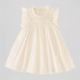 thumbnail image 1 of REDARER Girls Smocked Dress, Ruffle Sleeve Embroidered Neckline Cotton Linen Dress for Baptism & Casual,4-5 Years, 1 of 9