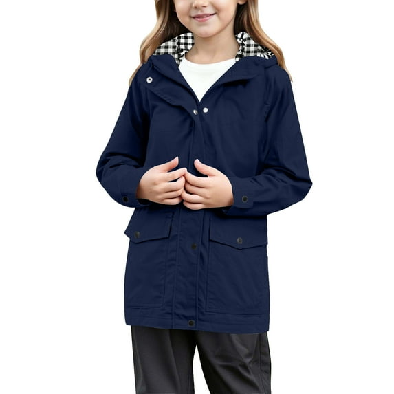 REDARER Girls Solid Color Jacket Lightweight Windbreaker, Water Resistant Casual Coat for Kids Outdoor Activities and Daily Wear,Size:11-12 Years