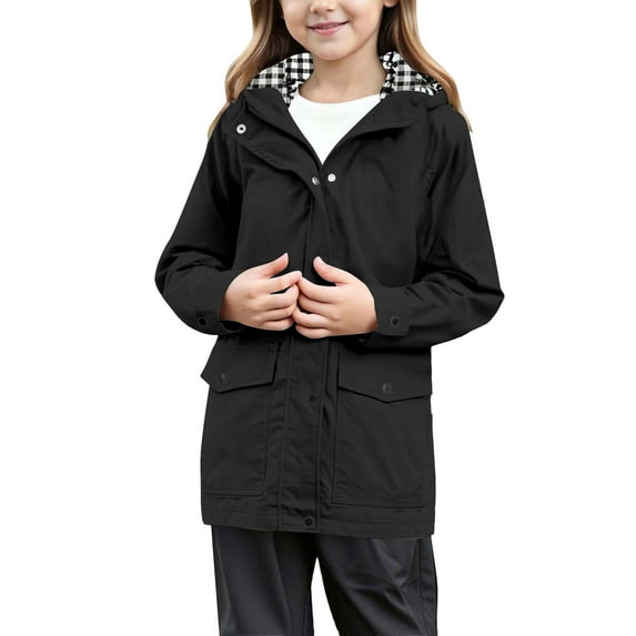 REDARER Girls Solid Color Jacket Lightweight Windbreaker, Water Resistant Casual Coat for Kids Outdoor Activities and Daily Wear,Size:5-6 Years