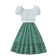 thumbnail image 1 of REDARER Girls Solid Color Puffy Sleeve Cute Blouse and Floral Long Skirt Set,7-8 Years, 1 of 9