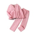 thumbnail image 1 of REDARER Girls' Solid Color V-Neck Ruffled Long Sleeve Top & Casual Pants 2-Piece Fall Elegant Outfit,7-8 Years, 1 of 9