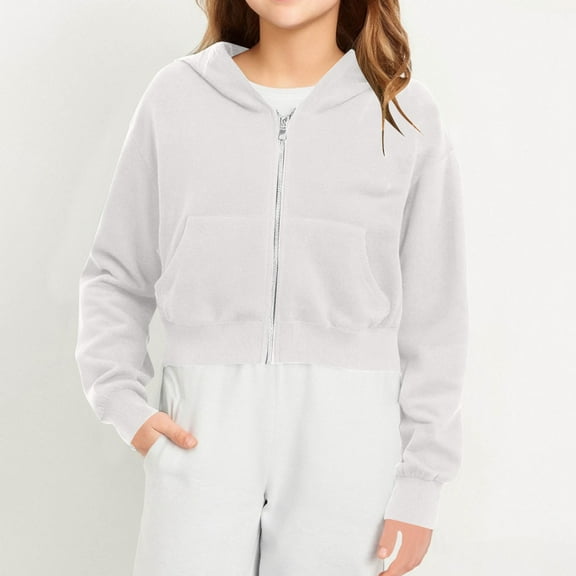 REDARER Girls Solid Color Zip Hoodie, Long Sleeve Hooded Sweatshirt with Drawstring for Active Wear, Casual Pullover,9-10 Years
