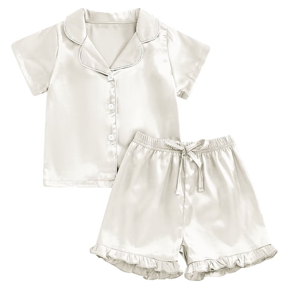 REDARER Girls Solid Lapel Button Down Short Sleeve Blouse Shorts Two Piece Suit,12-13 Years