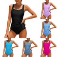 thumbnail image 1 of REDARER Girls Solid One Piece Swimsuit Full Coverage Square Neck Wide Straps Ruched Tummy Control Bathing Suit, 1 of 5