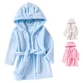 thumbnail image 1 of REDARER Girls Solid Plush Fleece Bathrobe Cute Bear Ear Hood Self Tie Belt Warm Thickened Casual Loungewear Sleep Robe, 1 of 8