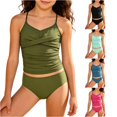 thumbnail image 1 of REDARER Girls Solid Two Piece Tankini Swimsuit Twist Front Adjustable Thin Straps Ruched Sides Lined Support Cup Modest Beach Pool Bathing Suit,11-12 Years, 1 of 4