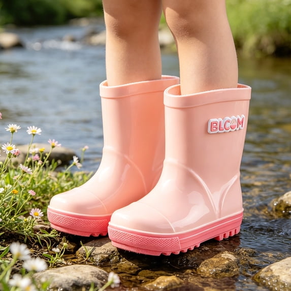 REDARER Girls Solid Waterproof Kids Rain Boots On Soft Lined Non Rugged Sole Lightweight Outdoor Garden Rainy Day Play Rubber Shoes,9-9.5 Years