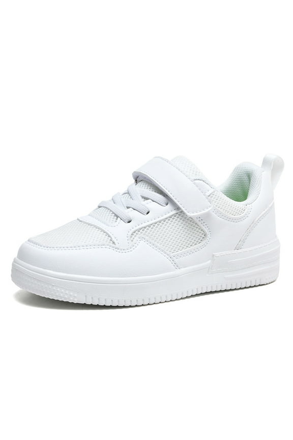 Girls Sports Shoes - Lightweight Non- Lace-Up Sneakers with Thick Flat Bottom & Breathable Mesh Upper for Comfortable Wear,Color:White,Size:11-11.5 Years