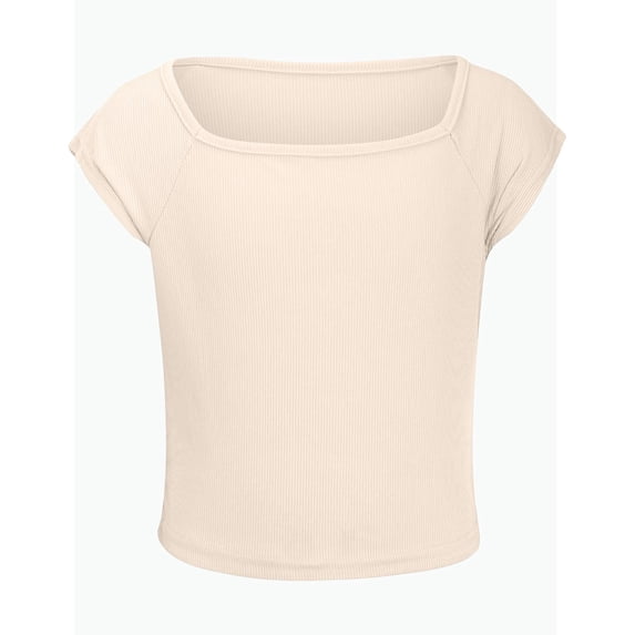 REDARER Girls Square Neck Ribbed Knit Crop Top Short Sleeve Raglan Basic Casual Stretchy Summer Shirt,5-6 Years