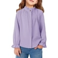 thumbnail image 1 of REDARER Girls' Stand Collar Ruffle Long Sleeve Blouse - Loose Fit Solid Color Versatile Spring Summer Casual Commute Kids Top,11-12 Years, 1 of 3