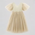 thumbnail image 1 of REDARER Girls' Star Sequin Tulle Dress, Puff Sleeve V-Back Party Gown, Summer Sparkly Princess Dress for Kids,8-9 Years, 1 of 6