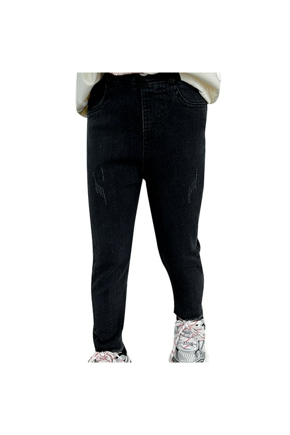 Girls' Stretch Skinny Jeans Elastic Waist Distressed Denim Pants Slim Fit Casual Trousers for Spring,2-3 Years