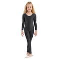thumbnail image 1 of REDARER Girls' Stretchy Long Sleeve Bodysuit, Low Round Neck Full-Length Jumpsuit for Dance & Casual Playwear,10-12 Years, 1 of 8