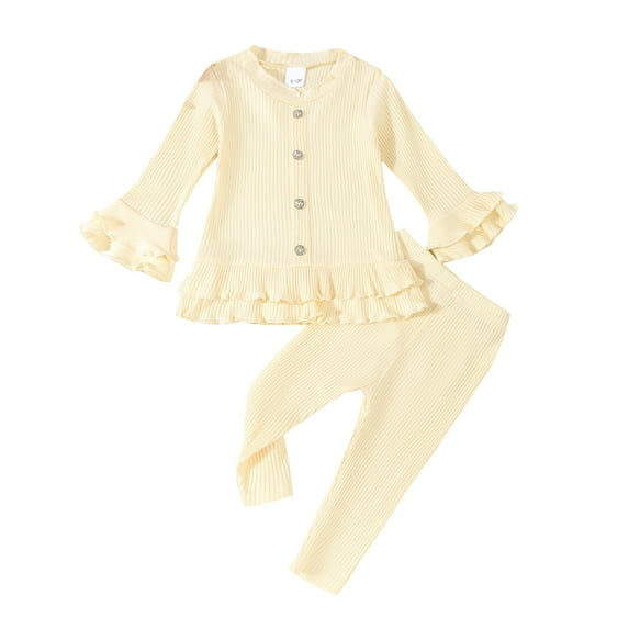 REDARER Girls Stretchy Strip Gown Long Sleeve Ruffles Tops and Comfortable Pants Outfits,2-3 Years
