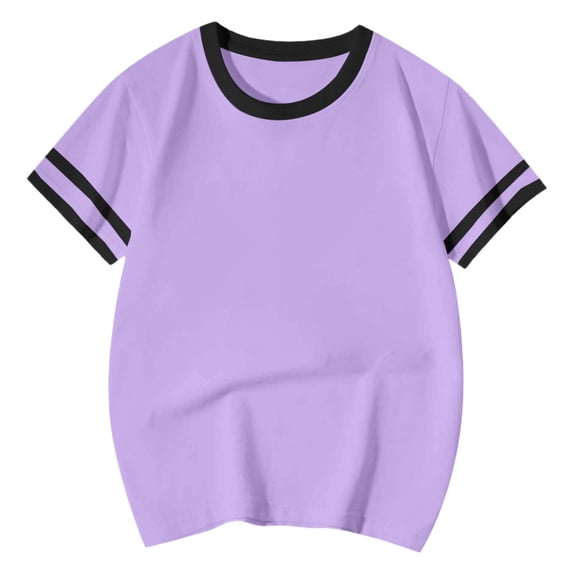 REDARER Girls' Striped Graphic Tee - Short Sleeve Summer Casual Cute Printed Fashion Comfortable Toddler Kids Daily Layering Top,6-7 Years