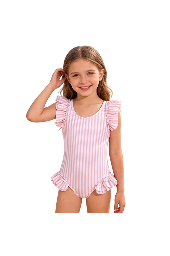 Girls Striped Ruffle One Piece Swimsuit Toddler Bathing Suit for Beach Pool Summer,3-4 Years