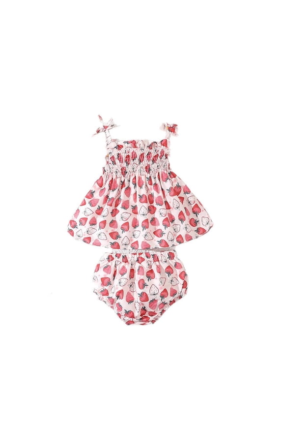 Girls Summer Outfits 2 Piece Set Toddler Baby Girl Strawberry Print Sleeveless Top Shorts Casual Playwear,18-24 Months