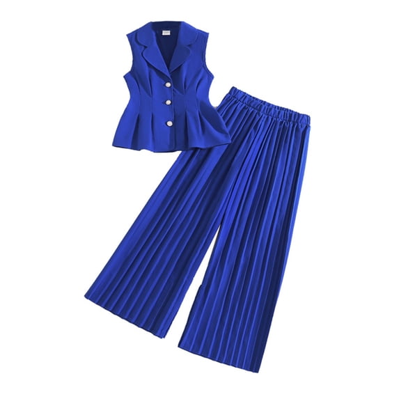 REDARER Girls Summer Peplum Vest & Pleated Wide-Leg Pants 2-Piece Fashion Outfit Set,9-10 Years