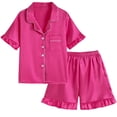 thumbnail image 1 of REDARER Girls Summer Satin Ruffle Button-Up Top & Shorts 2PC Loungewear Pajama Set,11-12 Years, 1 of 9