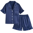 thumbnail image 1 of REDARER Girls Summer Satin Ruffle Button-Up Top & Shorts 2PC Loungewear Pajama Set,13-14 Years, 1 of 8
