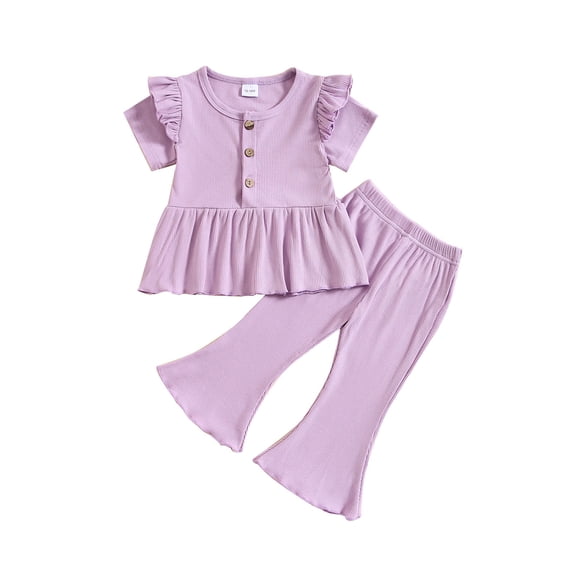 REDARER Girls Summer Short Sleeve Ruffles Tops and Shorts 2PCS Outfits Clothes Set for Children Clothes,12-18 Months