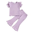 thumbnail image 1 of REDARER Girls Summer Short Sleeve Solid Ruffles Tops and Flare Shorts 2PCS Outfits Clothes Set,2-3 Years, 1 of 8