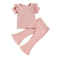 thumbnail image 1 of REDARER Girls Summer Short Sleeve Solid Ruffles Tops and Flare Shorts 2PCS Outfits Clothes Set,4-5 Years, 1 of 9
