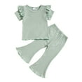 thumbnail image 1 of REDARER Girls Summer Short Sleeve Solid Ruffles Tops and Flare Shorts 2PCS Outfits Clothes Set,4-5 Years, 1 of 8