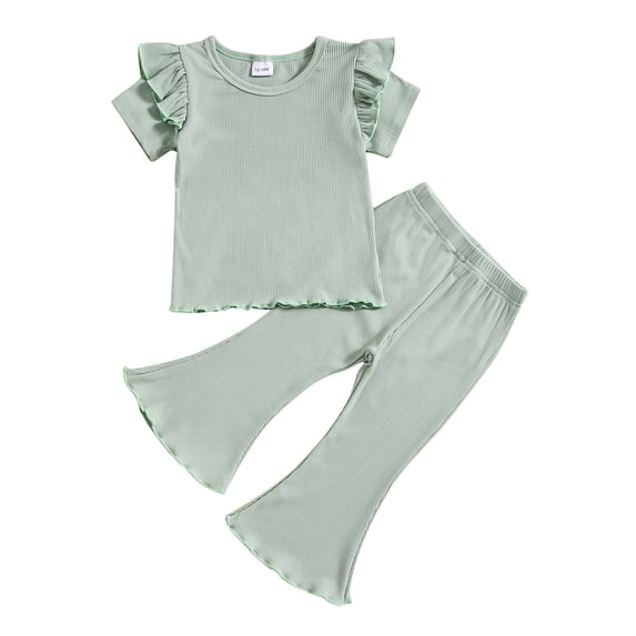 REDARER Girls Summer Short Sleeve Solid Ruffles Tops and Flare Shorts 2PCS Outfits Clothes Set,4-5 Years