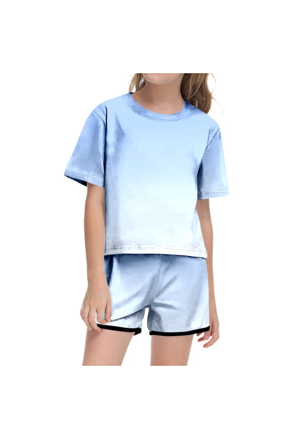 Girls' Summer Tie-Dye Set – Short Sleeve Top & Shorts, Lightweight Casual Outfit with Pocket,for Sze 11-12 Years