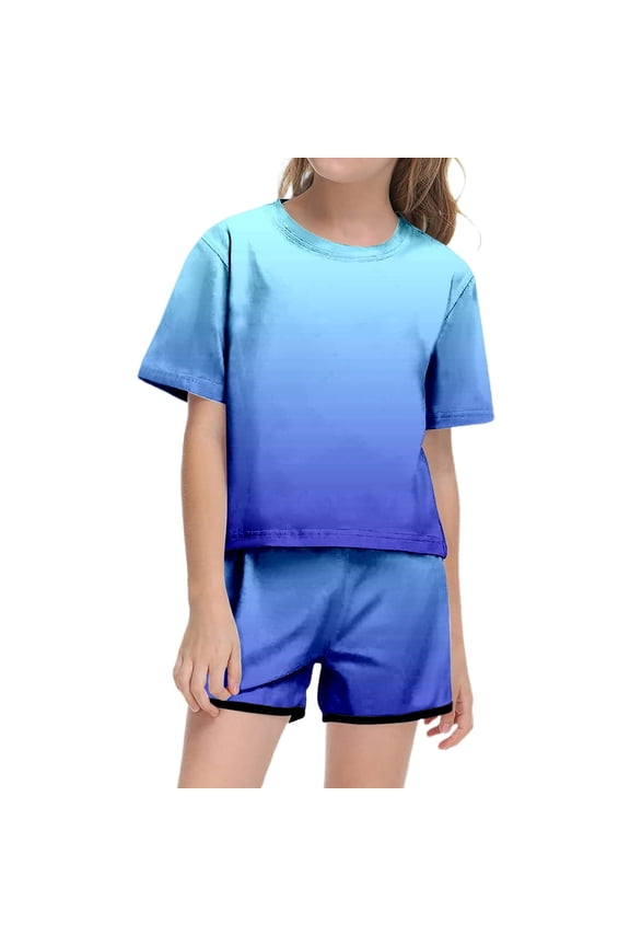 Girls' Summer Tie-Dye Set – Short Sleeve Top & Shorts, Lightweight Casual Outfit with Pocket,for Sze 13-14 Years