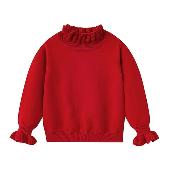REDARER Girls Sweater Layering Lace Collar Knit Pullover Top Soft Comfortable Blouse Cotton Fashion Top,Color:Red,Size:6-7 Years