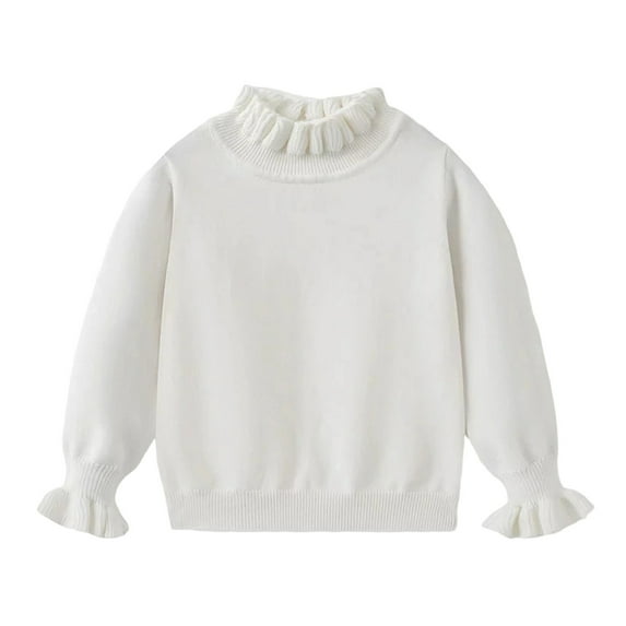 REDARER Girls Sweater Layering Lace Collar Knit Pullover Top Soft Comfortable Blouse Cotton Fashion Top,Color:White,Size:4-5 Years