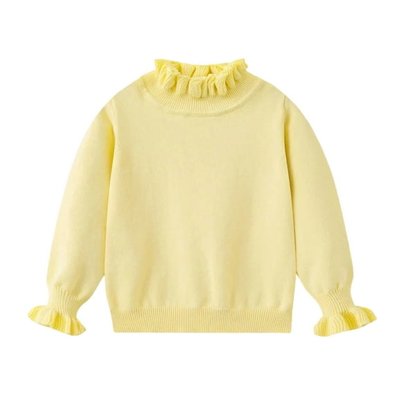 REDARER Girls Sweater Layering Lace Collar Knit Pullover Top Soft Comfortable Blouse Cotton Fashion Top,Color:Yellow,Size:4-5 Years