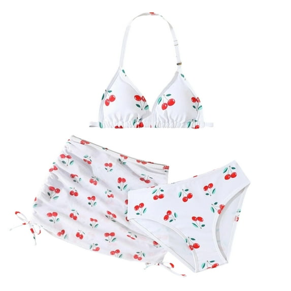 REDARER Girls Swimwear 3 Piece Set for Pool Beach Summer Outfits Bikini Swimsuit with Swim Cap,Girls Swimsuit,9-10 Years
