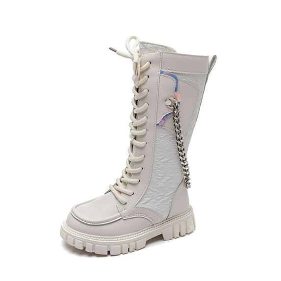 REDARER Girls Tall Calf Riding Boots, PU Leather Lace Up Design with Side Zipper, Punk Style Winter Boots Korean British Fashion,Size:4-4.5 Years