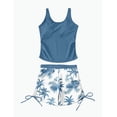 thumbnail image 1 of REDARER Girls Tankini Swimsuit 2-Piece Blue Tree Print Drawstring Shorts Bathing Suit for Kids Beach,13-14 Years, 1 of 7